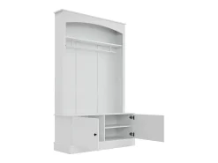 Perchero blanco de 2 puertas - Guardarropa con barra y estantes abiertos - Estantes regulables