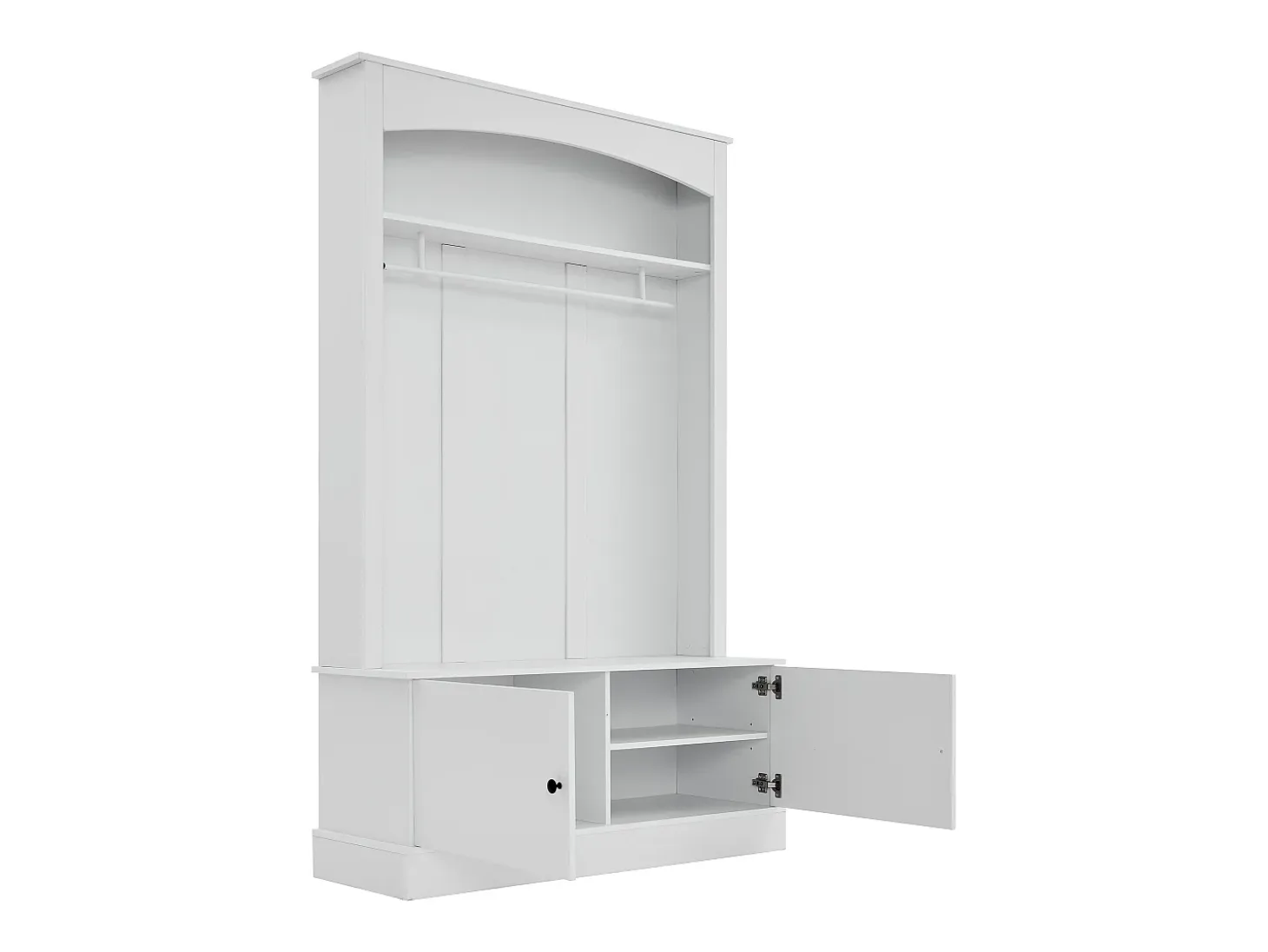 Perchero blanco de 2 puertas - Guardarropa con barra y estantes abiertos - Estantes regulables