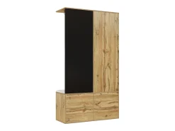 Perchero con espejo, banco zapatero y barra retráctil para ropa - negro y natural