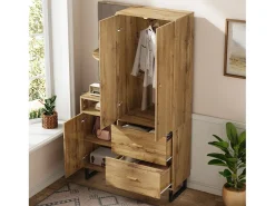 Perchero de madera - Armario de 2 cajones y 3 puertas - Almacenamiento abierto