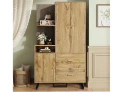 Perchero de madera - Armario de 2 cajones y 3 puertas - Almacenamiento abierto