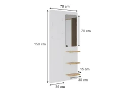Perchero de pared blanco/roble 70x15x150 jochen
