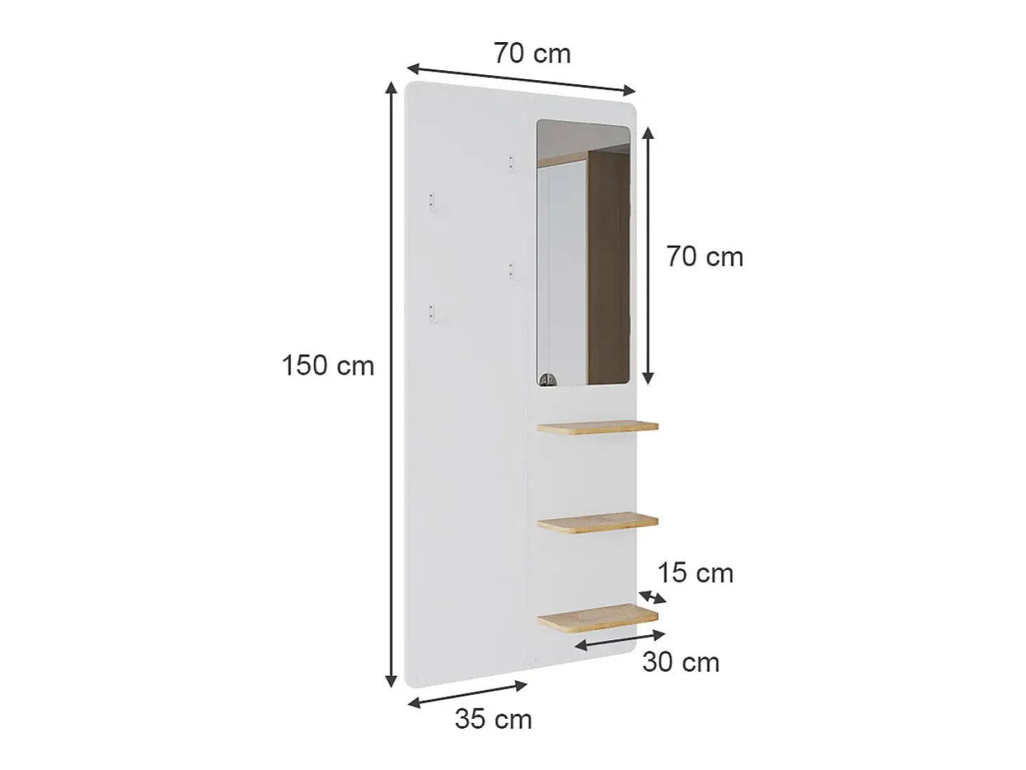 Perchero de pared blanco/roble 70x15x150 jochen