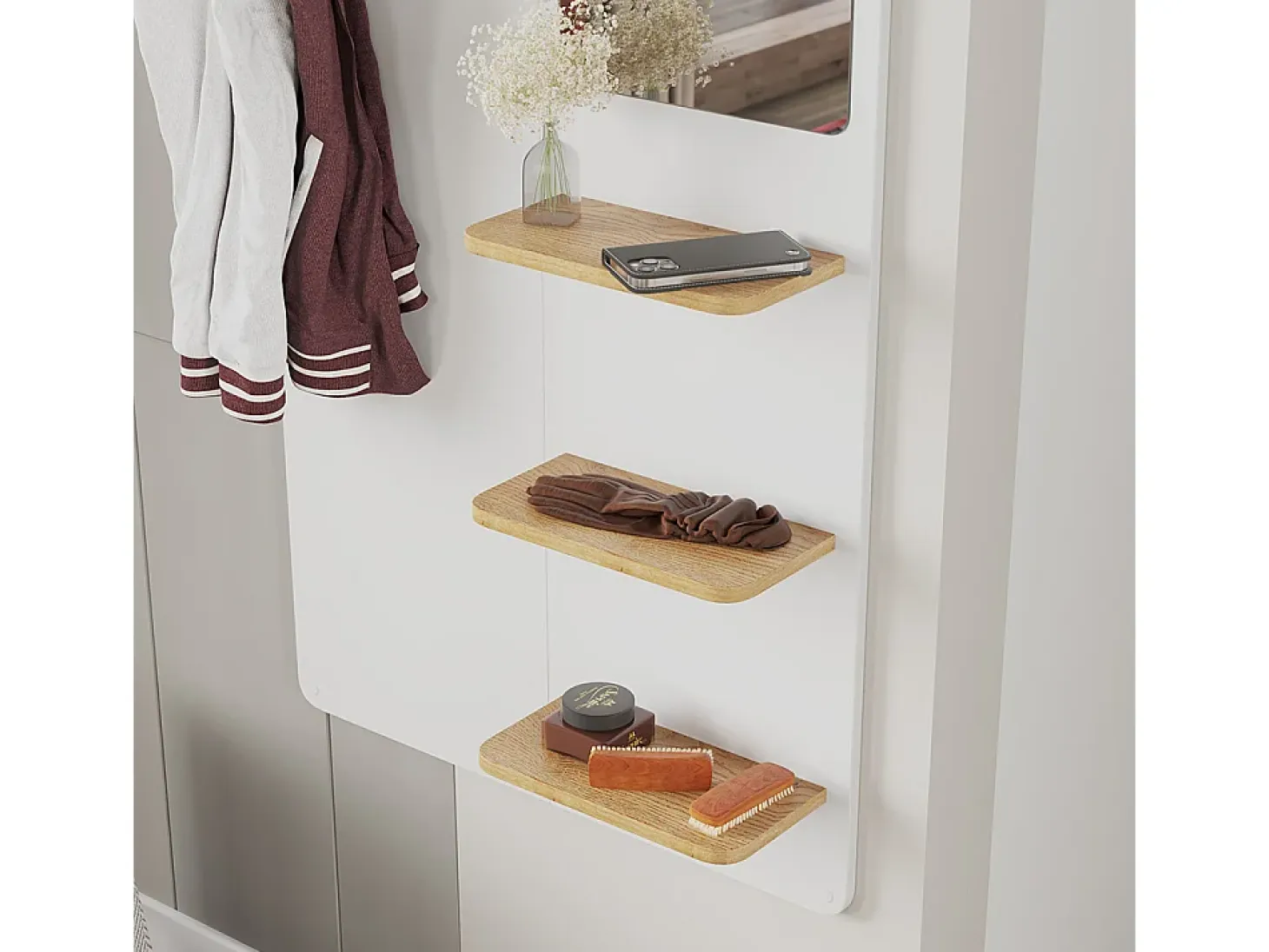 Perchero de pared blanco/roble 70x15x150 jochen