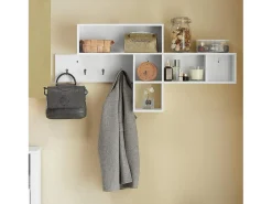 Perchero de pared con 5 compartimentos y 4 ganchos Estante de pared Pasillo 110 x 15 x 53 cm Blanco FHK17-W SoBuy ES