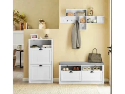 Perchero de pared con 5 compartimentos y 4 ganchos Estante de pared Pasillo 110 x 15 x 53 cm Blanco FHK17-W SoBuy ES