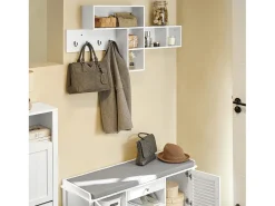 Perchero de pared con 5 compartimentos y 4 ganchos Estante de pared Pasillo 110 x 15 x 53 cm Blanco FHK17-W SoBuy ES