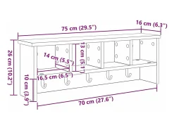 Perchero de pared con estante Roble negro 75 x 16 x 26 cm