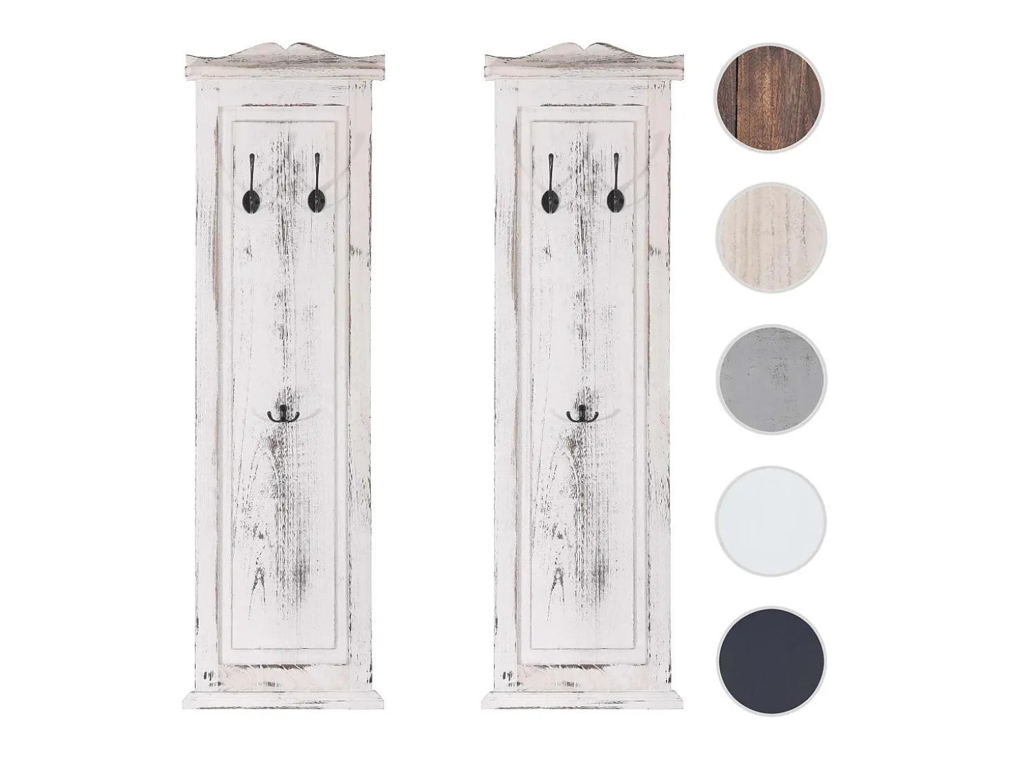 Perchero de pared H33 (juego de 2), blanco desgastado