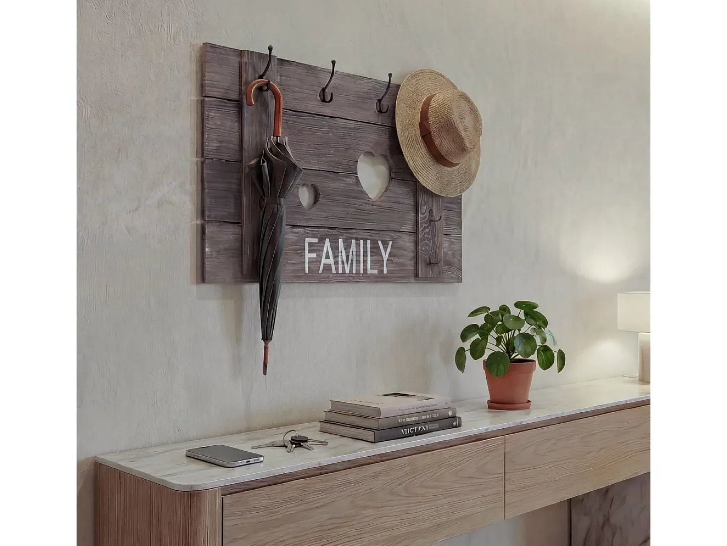Perchero de pared MCW-C89 Family, estilo shabby chic, marrón, desgastado