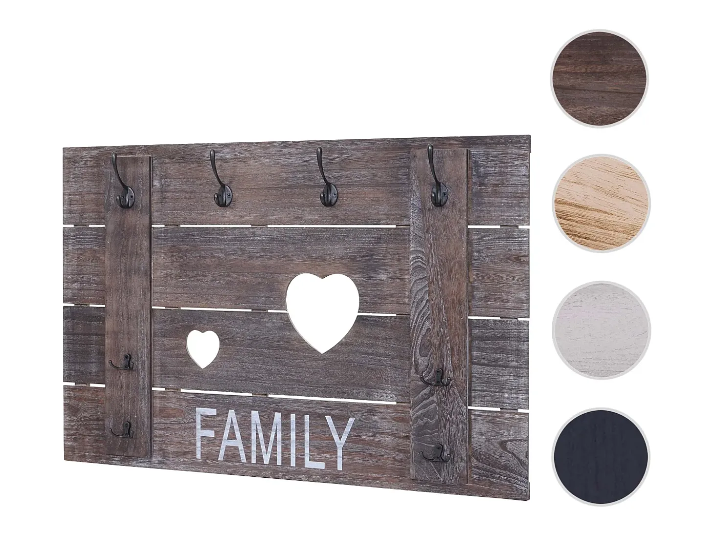 Perchero de pared MCW-C89 Family, estilo shabby chic, marrón, desgastado