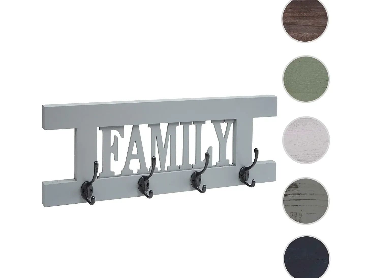 Perchero de pared MCW-C60 Family Shabby look, gris-azul