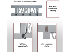 Perchero de pared MCW-C60 Family Shabby look, lacado blanco