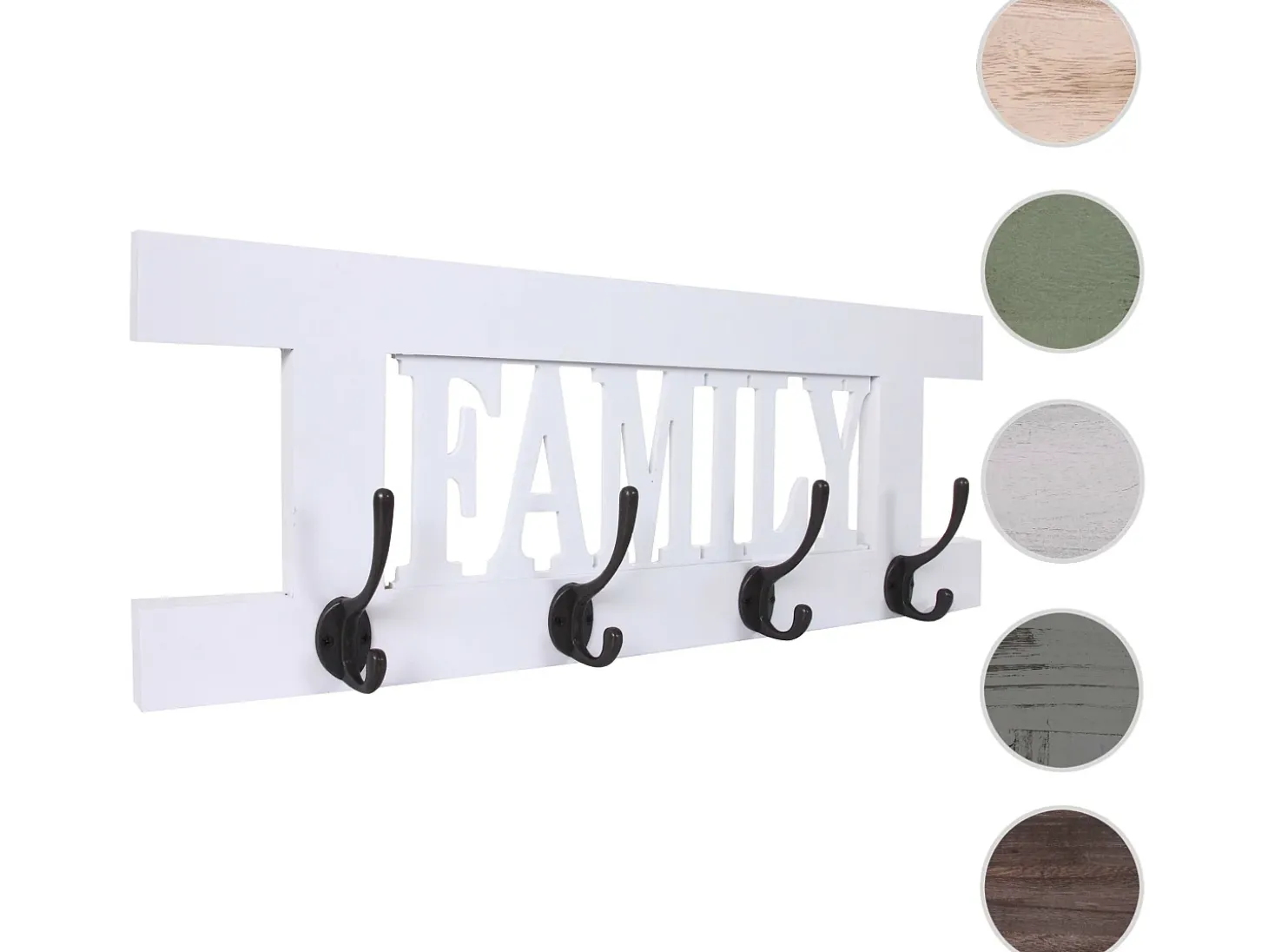 Perchero de pared MCW-C60 Family Shabby look, lacado blanco