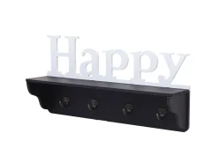 Perchero de pared MCW-D41 Happy 4 ganchos, blanco/negro