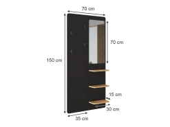 Perchero de pared negro/roble 70x15x150 jochen