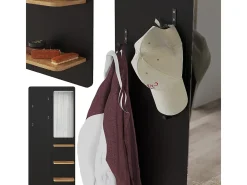 Perchero de pared negro/roble 70x15x150 jochen