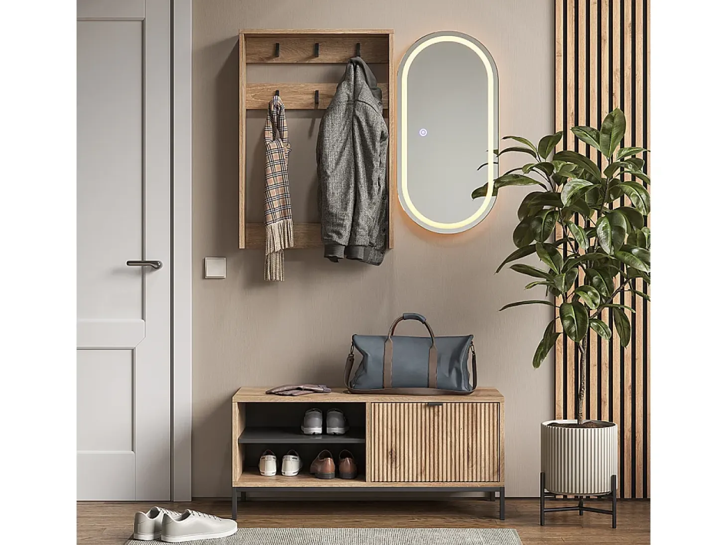 Perchero de pared roble vikingo 60x12.1x85 eliza