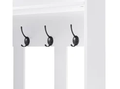 Perchero de pasillo con banco tapizado, 4 ganchos, cajones y puertas - blanco - 100x35x180 cm