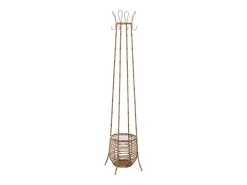 Perchero de pie de ratán con cesta integrada de madera natural de 33x33x168 cm