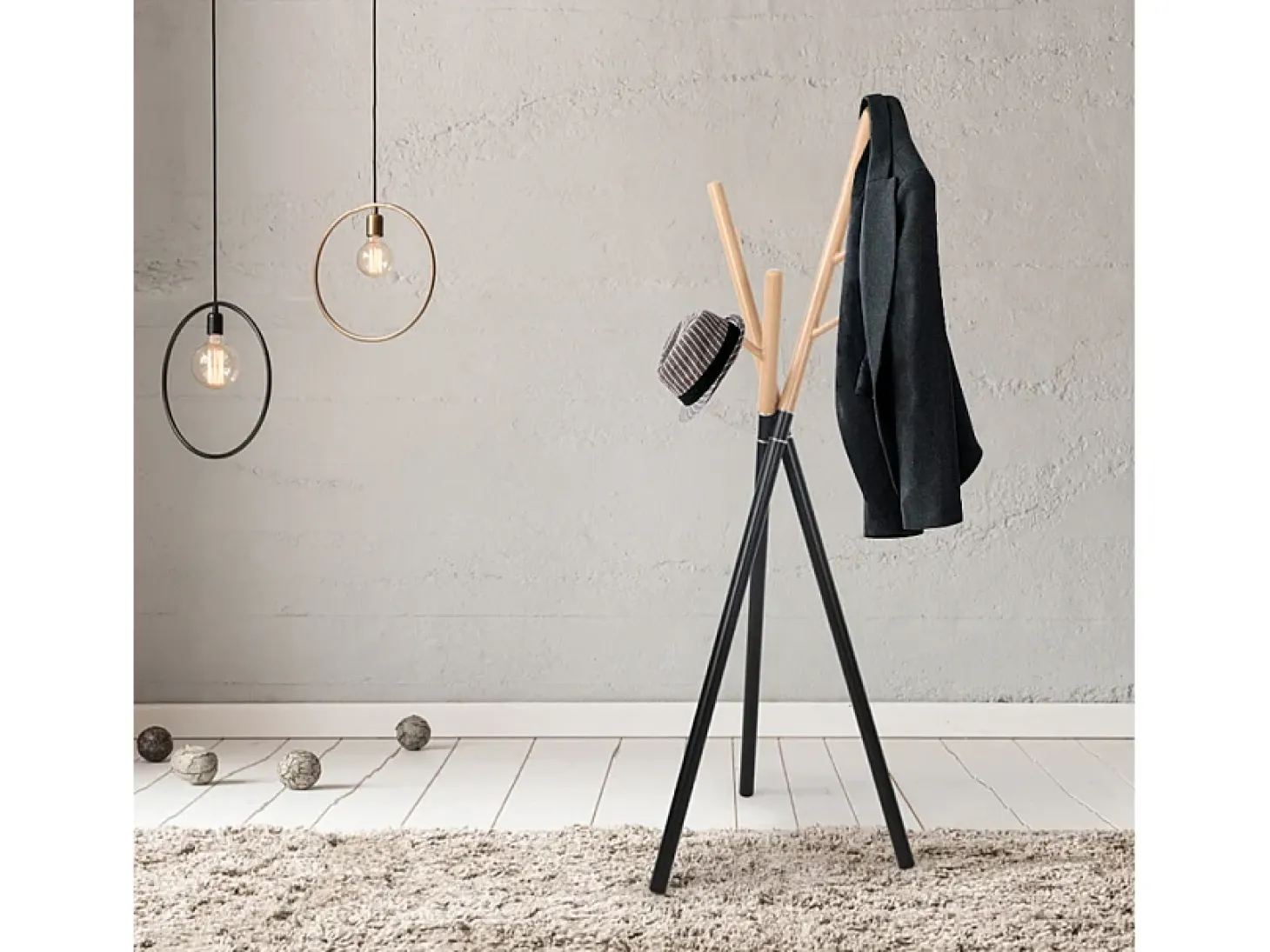 Perchero de pie moderno estilo escandinavo madera metal negro Zavest