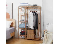 Perchero de ropa madera natural 90x30x145 cm HOMCOM