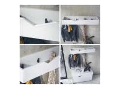 Perchero gancho de pared panel para colgar ropa Kolmio, cuerpo en blanco mate, frente en burdeos de alto brillo 83,5 x 12,5 x 21 cm