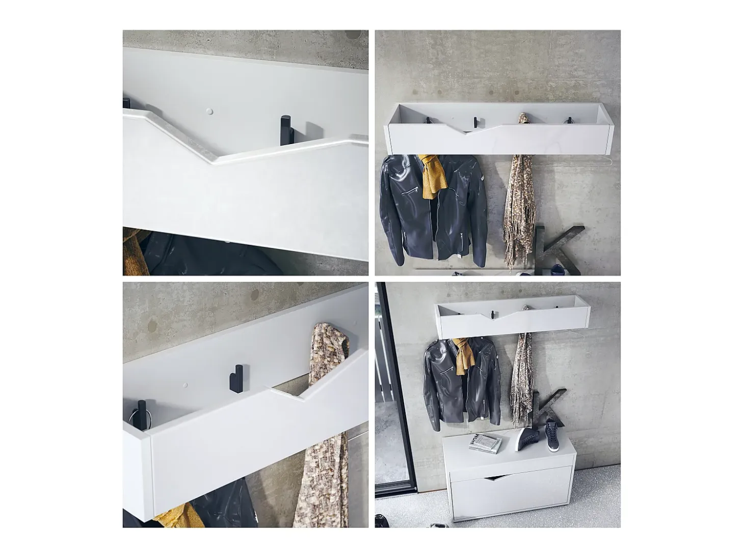 Perchero gancho de pared panel para colgar ropa Kolmio, cuerpo en blanco mate, frente en burdeos de alto brillo 83,5 x 12,5 x 21 cm