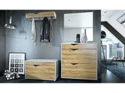 Perchero Kolmio 190 x 185 x 33 cm, cuerpo en blanco mate, frentes en Roble natural | Amplia selección de colores