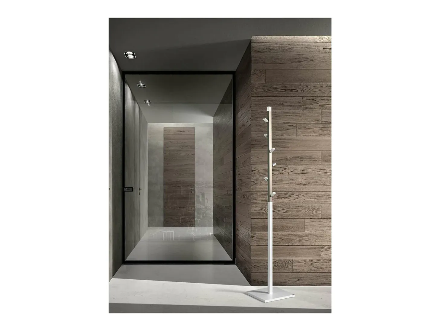 Perchero moderno mod. 428 herrajes en cromo satinado lacado blanco, 180 cm(alto)34 cm(anch