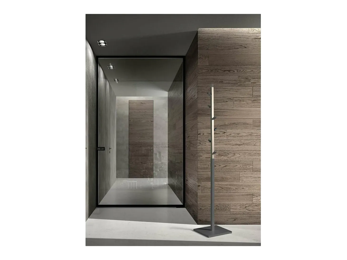 Perchero moderno mod. 428 herrajes en cromo satinado lacado gris, 180 cm(alto)34 cm(ancho)