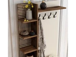 Perchero móvil para entrada con zapatero y estantes 90x200cm Viyana S - Beige