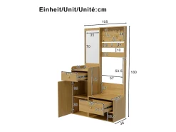 Perchero natural con espejo y ganchos ajustables, 2 cajones de almacenaje - para la entrada