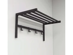Perchero Pared 4 ganchos y Estante Metal Negro 69x33x34 cm