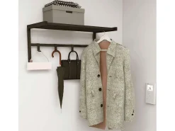 Perchero Pared 4 ganchos y Estante Metal Negro 69x33x34 cm