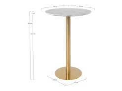 PIZA ronde bartafel 70 cm – Wit marmereffect en gouden messing voet