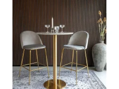 PIZA ronde bartafel 70 cm – Wit marmereffect en gouden messing voet