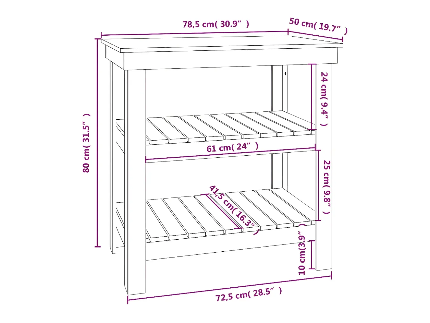 Prolenta Premium - Banco de trabajo de madera maciza de pino gris 78,5x50x80 cm