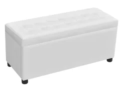 Puf de almacenamiento de cuero sintético blanco