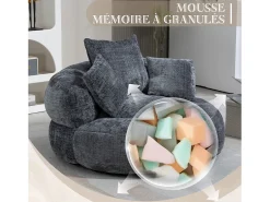 Puf Sillón Alto Gris - Modelo Grande - Incluye 3 Cojines - Ultra Suave y Multiusos - para Adultos y Niños