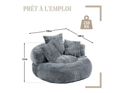 Puf Sillón Alto Gris - Modelo Grande - Incluye 3 Cojines - Ultra Suave y Multiusos - para Adultos y Niños