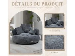 Puf Sillón Alto Gris - Modelo Grande - Incluye 3 Cojines - Ultra Suave y Multiusos - para Adultos y Niños