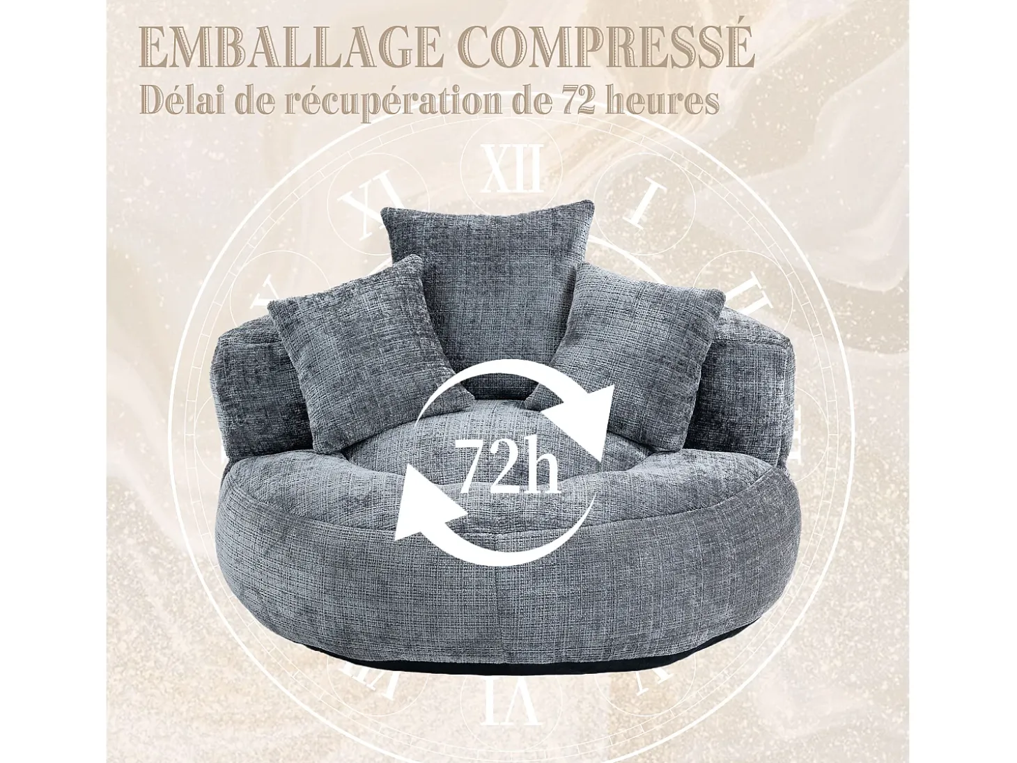 Puf Sillón Alto Gris - Modelo Grande - Incluye 3 Cojines - Ultra Suave y Multiusos - para Adultos y Niños