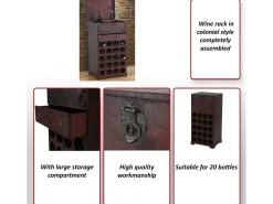 Ródano botellero 20 botellas cajón, Estantería para vinos Calvados Estantería de madera estilo colonial, para 20 botellas, con cajón