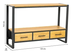 Recibidor de metal y madera 3 cajones, marrón