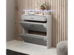 Recibidor zapatero para Entrada Pasillo en Blanco y Gris con LED 89x24x105cm Paola