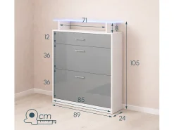 Recibidor zapatero para Entrada Pasillo en Blanco y Gris con LED 89x24x105cm Paola