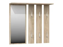 REGGY - Perchero de pared + espejo grande - 6 ganchos dobles - Estante - Mueble de entrada - 85x82x15cm