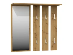 REGGY - Perchero de pared + espejo grande - 6 ganchos dobles - Estante - Mueble de entrada - 85x82x15cm