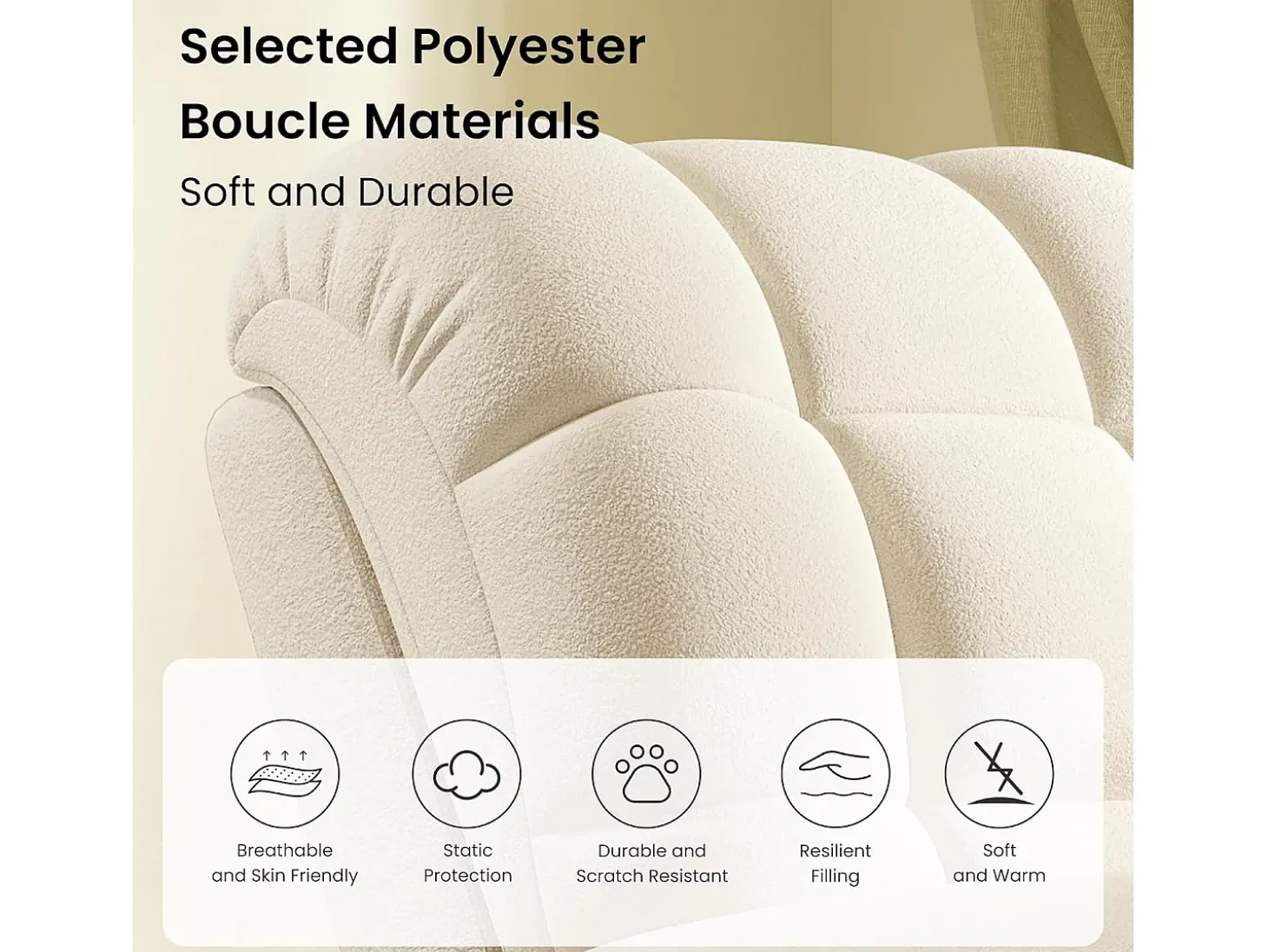 Relájate sillón de terciopelo eléctrico de teddy, silla de ocio ajustable con USB, anti -estatal con reposapiés - 96x97x104cm beige
